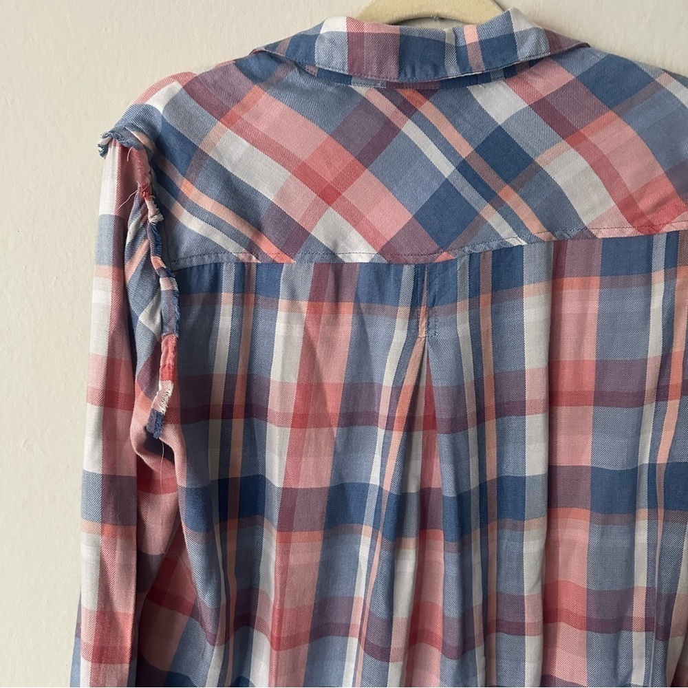 Anthropologie Cloth & Stone Western Frayed Plaid Buttondown Red and Blue Small - Picture 13 of 13